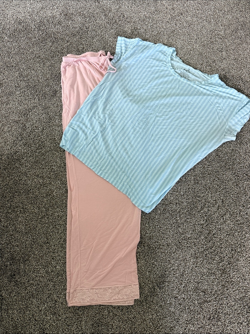 Tommy John Light Blue Striped Tee with Blush Pink Pajama Pants